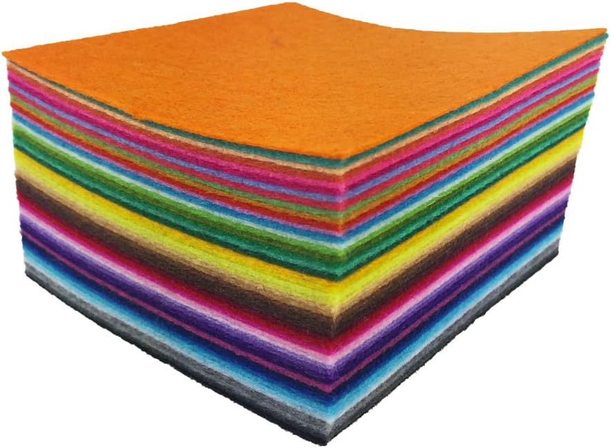 flic-flac 48PCS 6 x 6 inches (15 x 15cm) Assorted Color Felt Fabric Sheets Patchwork Sewing DIY Craft 1mm Thick … (15cm * 15cm, 48pcs)