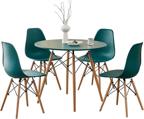 5-Piece Round Dining Table Set, Small 35.5" Kitchen Table Chairs Set of 4 Space by LECAFURHL