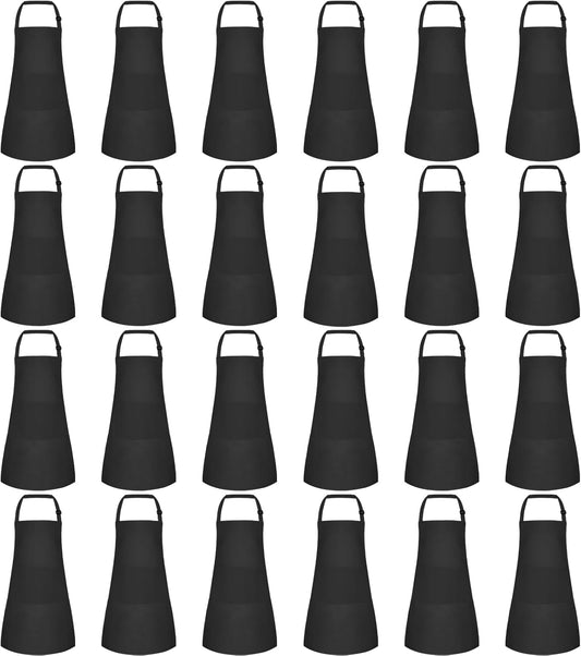 24 Pack Kids Apron Bulk with 2 Pockets Adjustable Chef Art Apron Kids Painting Aprons for Cooking Baking Painting Crafting Grilling Activity（Black）