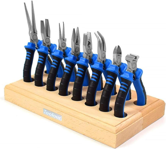 Toolour Jewelry Pliers Set Jeweler Making Tools Kit with Wood Holder,8Pcs Professional Wire Plier for Beading Jewelry Maker DIY Crafting Wrapping Crimping Cutting Repair,Essential Tools for Adults