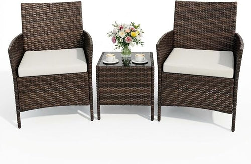 3PCS Outdoor Patio Bistro Set, PE Rattan Wicker Armchairs by Garvee