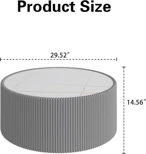 29.52" Round Marble Coffee Table, Modern Fluted Coffee Table w/White Sintered - Image 2