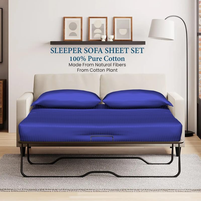 800 Series 100% Egyptian Cotton Sleeper Sofa Bed Sheet Set Stripe Olympic Queen - Image 2