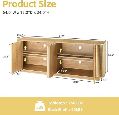 64'' Fluted TV Stand for TVs up to 75'', Modern Long Media Console - Image 2