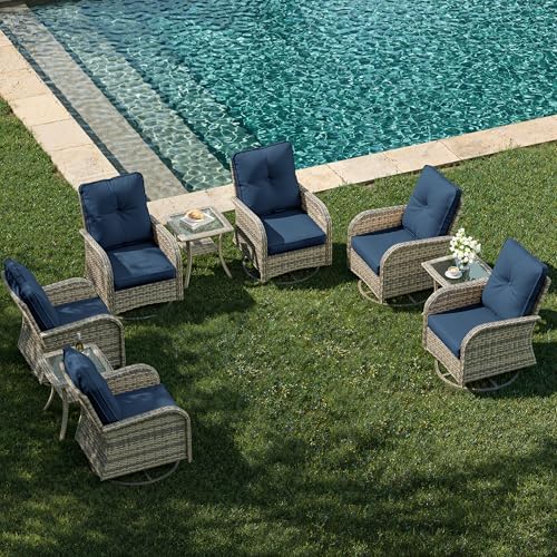9-Piece Outdoor Rocking Swivel Chair Outdoor Wicker Rattan Bistro Set by MuphyersPatioFurniture