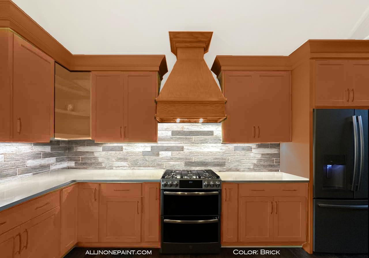 ALL-IN-ONE Paint, Durable cabinet and furniture paint. Built in primer and top coat, no sanding needed. Includes our 30 featured color card - Brick (burnt cinnamon), 8oz Sample