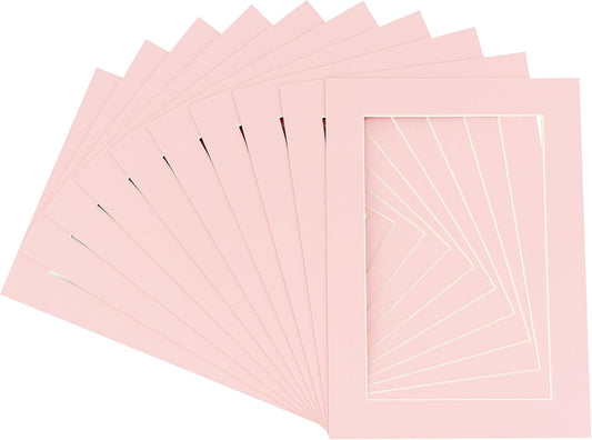 Pack of 25 Acid Free 8x10 Mats Bevel Cut for 5x8 Photos - Pink Precut Matboards With Backing Boards and Clear Photo Mat Bags For Pictures, Photos, Framing - 4-ply Thickness