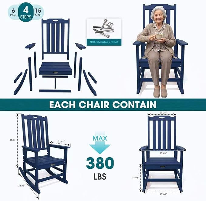 THOEOE Oversized Rocking Chair Set of 8, Outdoor Rocking Chair - Image 7