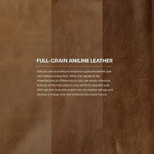 SIMPLIHOME Morrison 33" Wide Genuine Leather Ottoman in Caramel Brown - Image 6