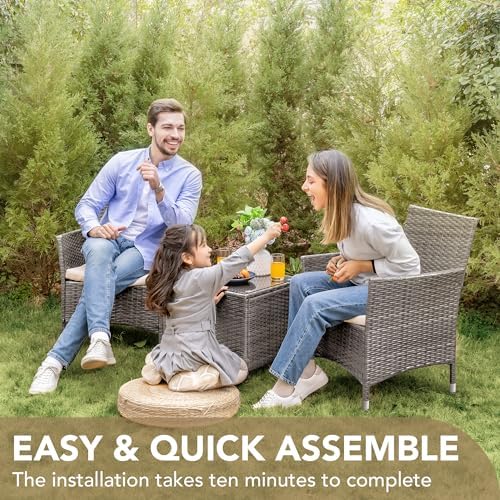 Devoko 3 Piece Patio Furniture Set Outdoor Wicker Conversation - Image 5