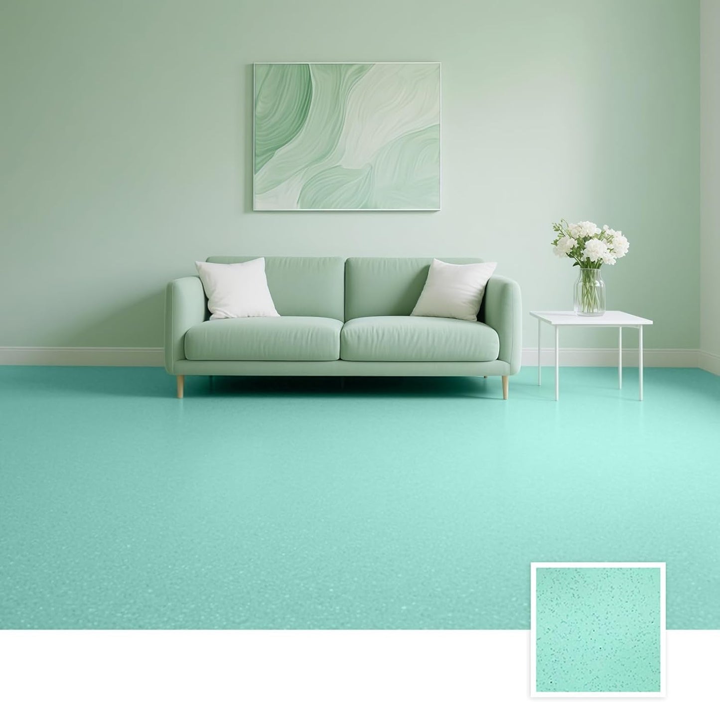 Epoxy Colored Sand Floor Paint, Epoxy Floor Paint High Gloss Marble Effect Coating for Indoor and Outdoor, Wear-resistant and non-slip Self-leveling Coating Green 35OZ(1KG)