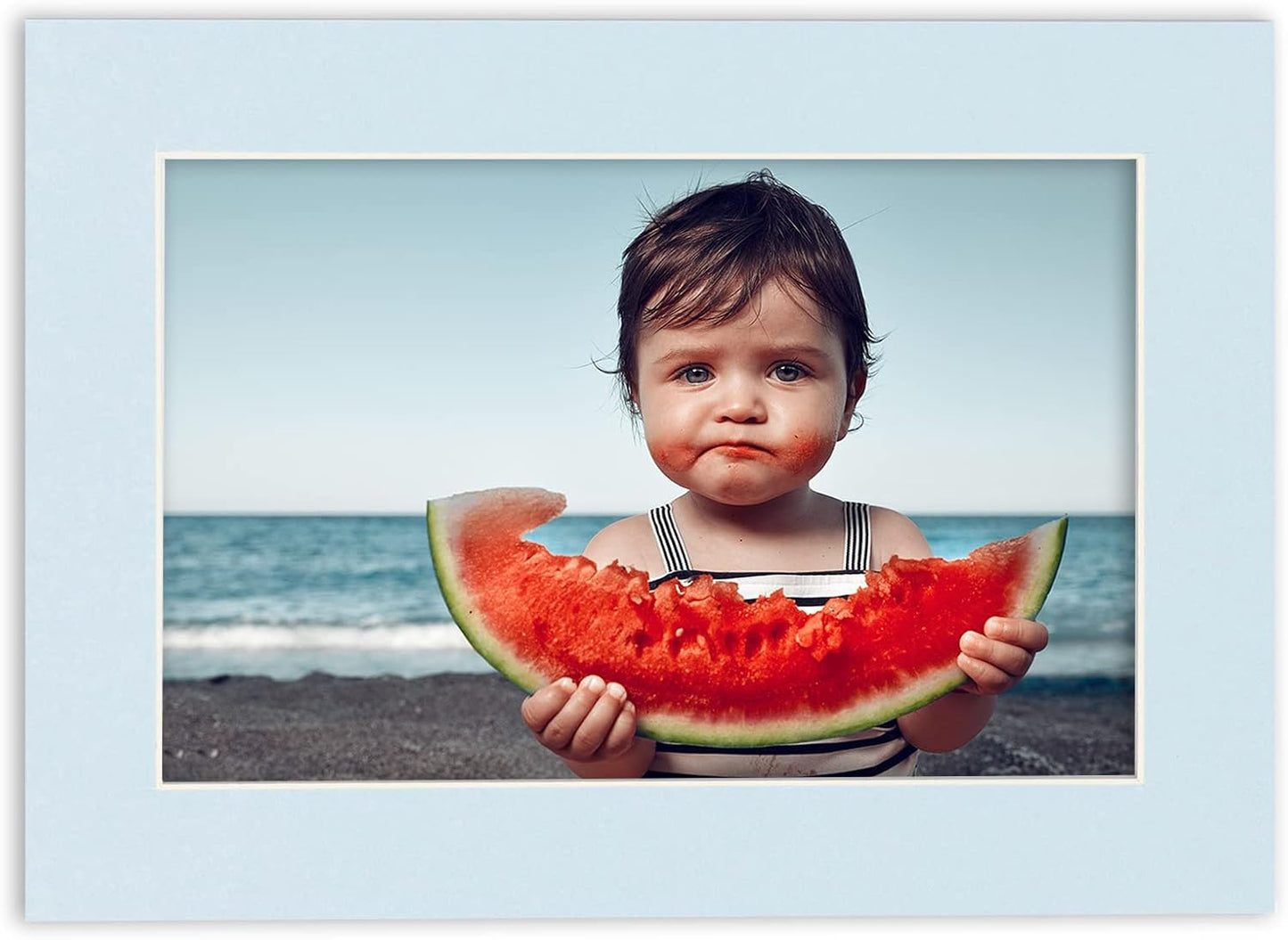 Pack of 25 Acid Free 8x10 Mats Bevel Cut for 5x8 Photos - Baby Blue Precut Matboards With Backing Boards and Clear Photo Mat Bags For Pictures, Photos, Framing - 4-ply Thickness