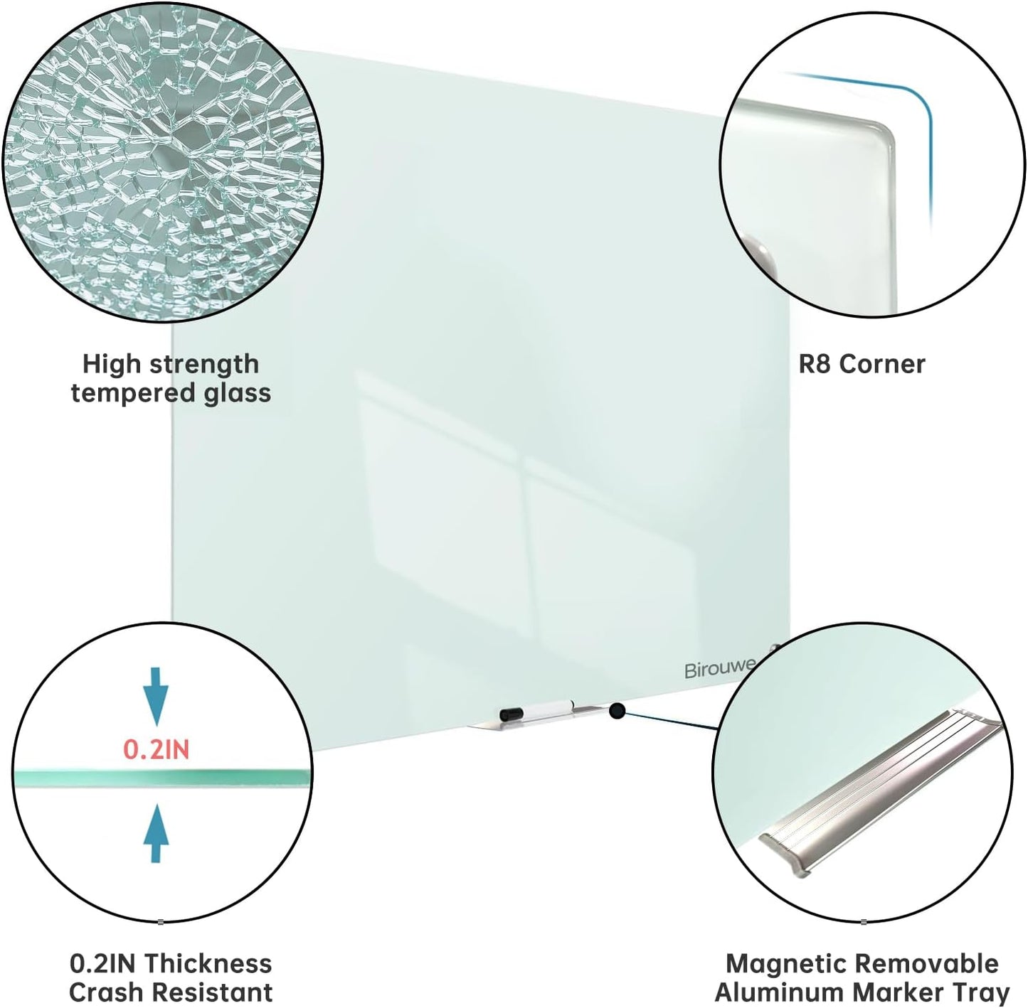 Magnetic Glass Whiteboard - Glass Dry Erase Board 48"x36" Large Frameless Board for Walls Office School and Home