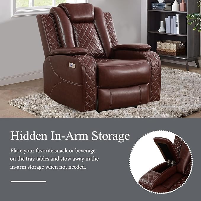 Power Recliner Sofa Set, Breathing Leather Reclining Couch Set, Leather - Image 4