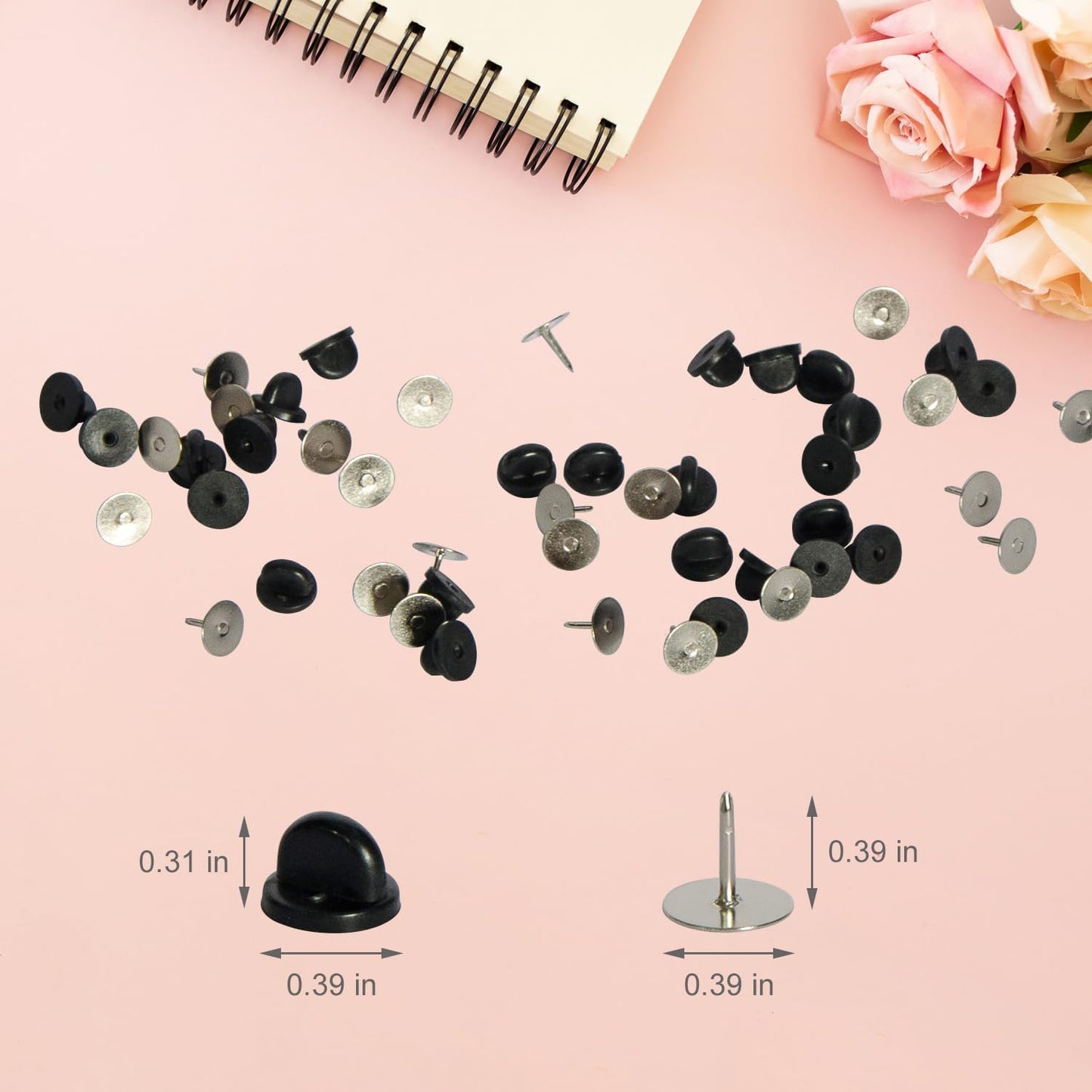 60 Pairs Rubber Pin Backs, 9mm×10mm Butterfly Clutch Backings, Craft Making Blank Pins Holder & Tie Tacks Keepers for Lapel Enamel Pins (60)