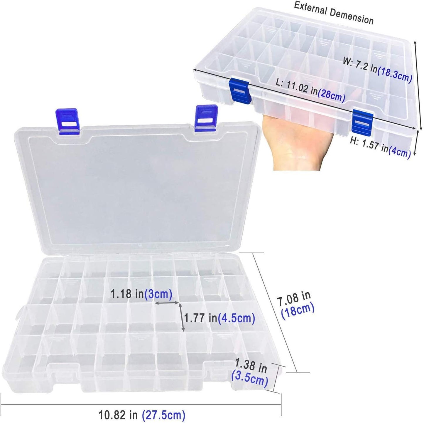 Qualsen Plastic Organizer Storage Box with Adjustable Dividers, Fishing Tackle Box and Bead Organizer Box for Jewelry, Beads, Earrings, Tools, Fishing Hooks, and Small Accessories（34 Grid x 4）