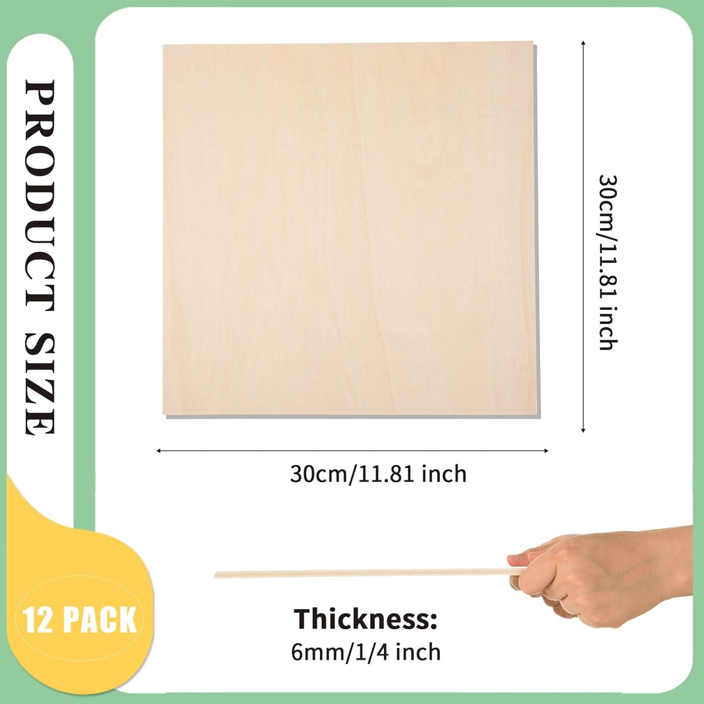 12 Pack 12 x 12 x 1/4 Inch-6mm Thick Basswood Sheets for Crafts Unfinished Plywood Boards Square Crafts Wood Sheets for DIY Laser Projects, Wood Burning, Engraving, Staining, Architectural Mode