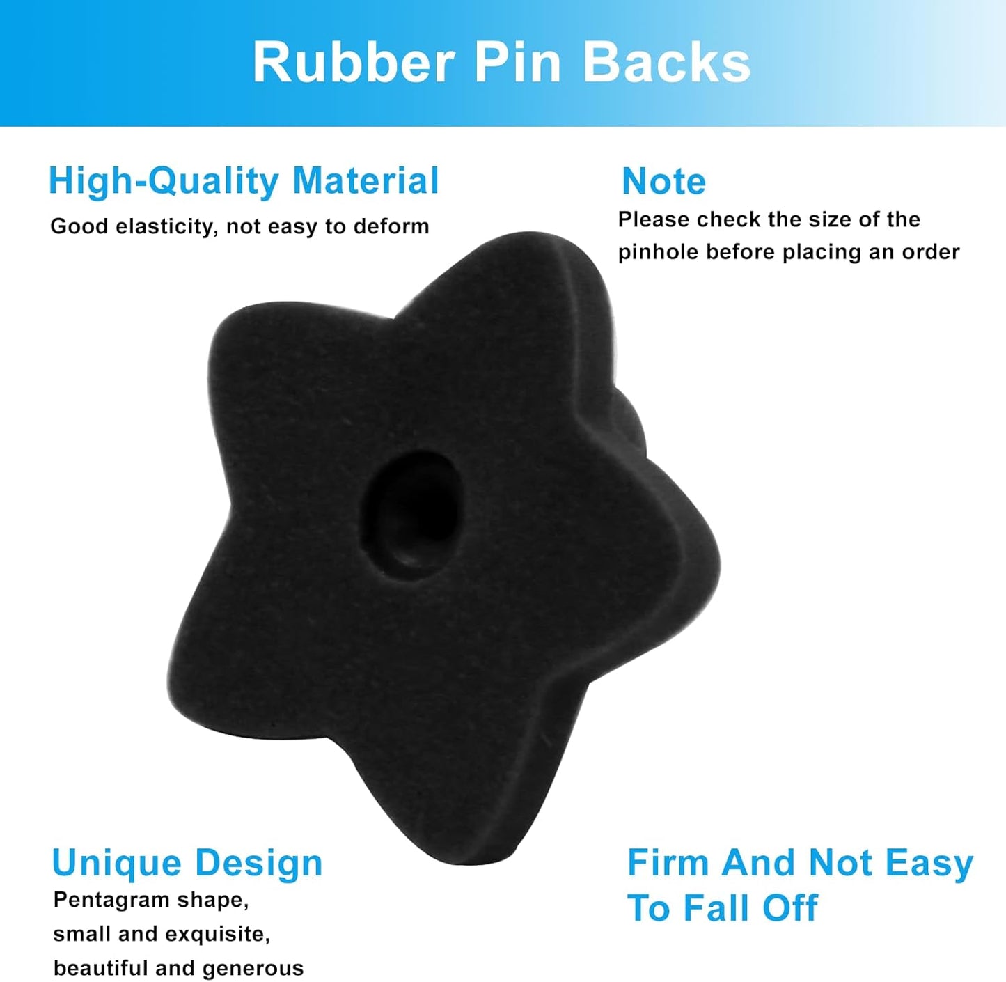 100 Pack Star Shape Rubber Pin Backs, Lapel Pin Backing Locking Pin Keepers, Brooch Holder for Uniform Badge Hat Tie（Black）