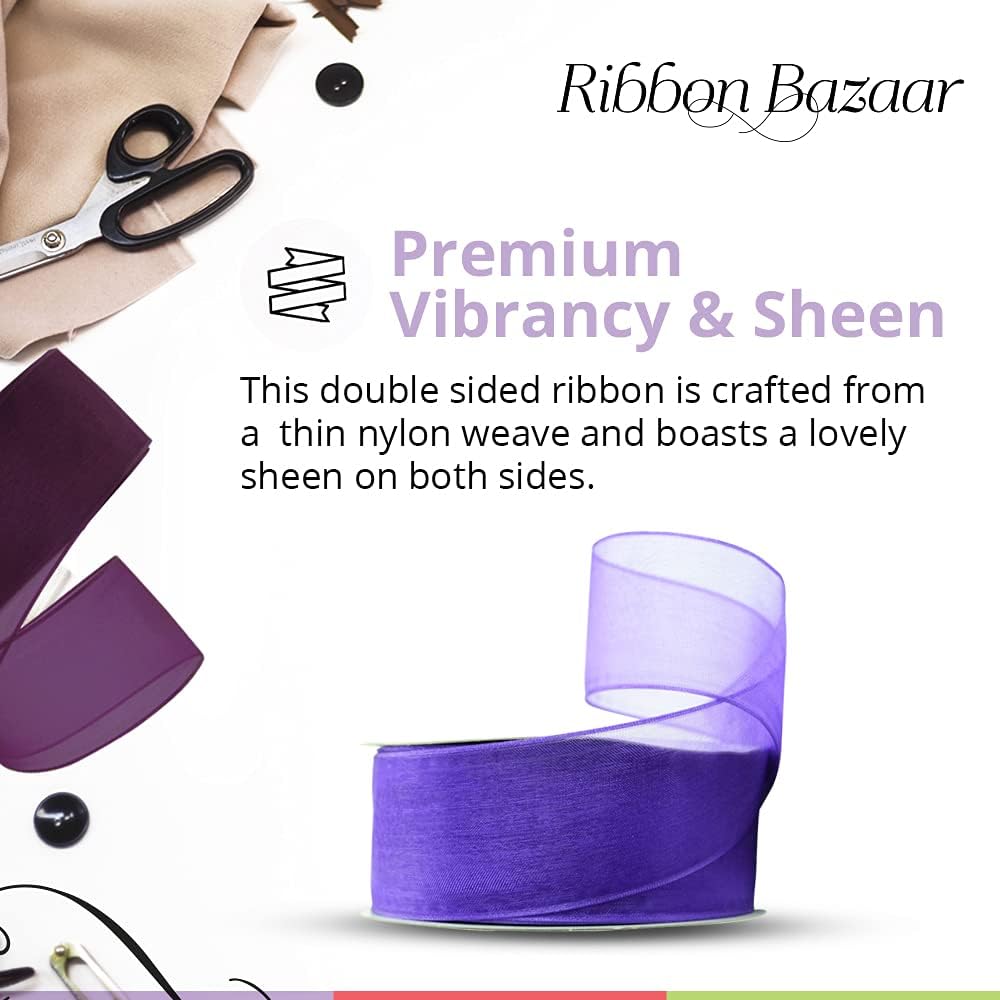 Ribbon Bazaar Sheer Organza Wired Ribbon - 100% Polyester Wire Edged Ribbon for Floral Decor, Table Arrangements, Apparel Embellishment & More - 1-1/2" Orange 25yd