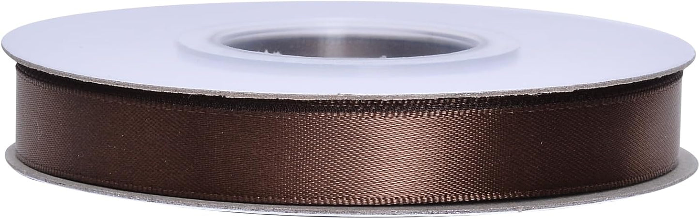 YAMA Brown Double Faced Satin Ribbon 1/2 Inch 25 Yards Brown Fabric Ribbon for Gift Wrapping Crafts Hair Bows Wedding Party Christmas Decoration