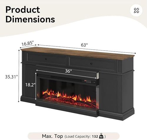 63" Farmhouse TV Stand with Fireplace - Image 2
