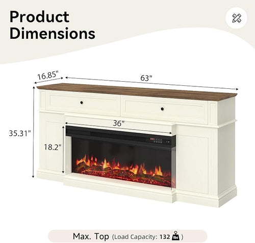 63" Farmhouse TV Stand with Fireplace - Image 2