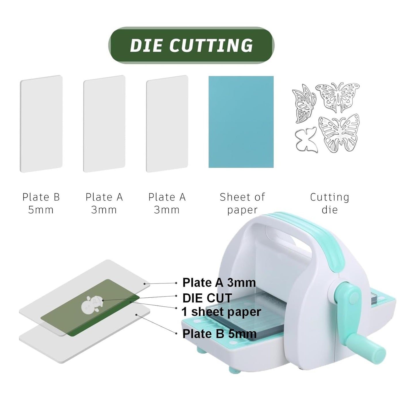 Mini Die Cutting & Embossing Machine by Joelver Maker, 3 Inch Opening, Scrapbooking Starter Kit (Blue)