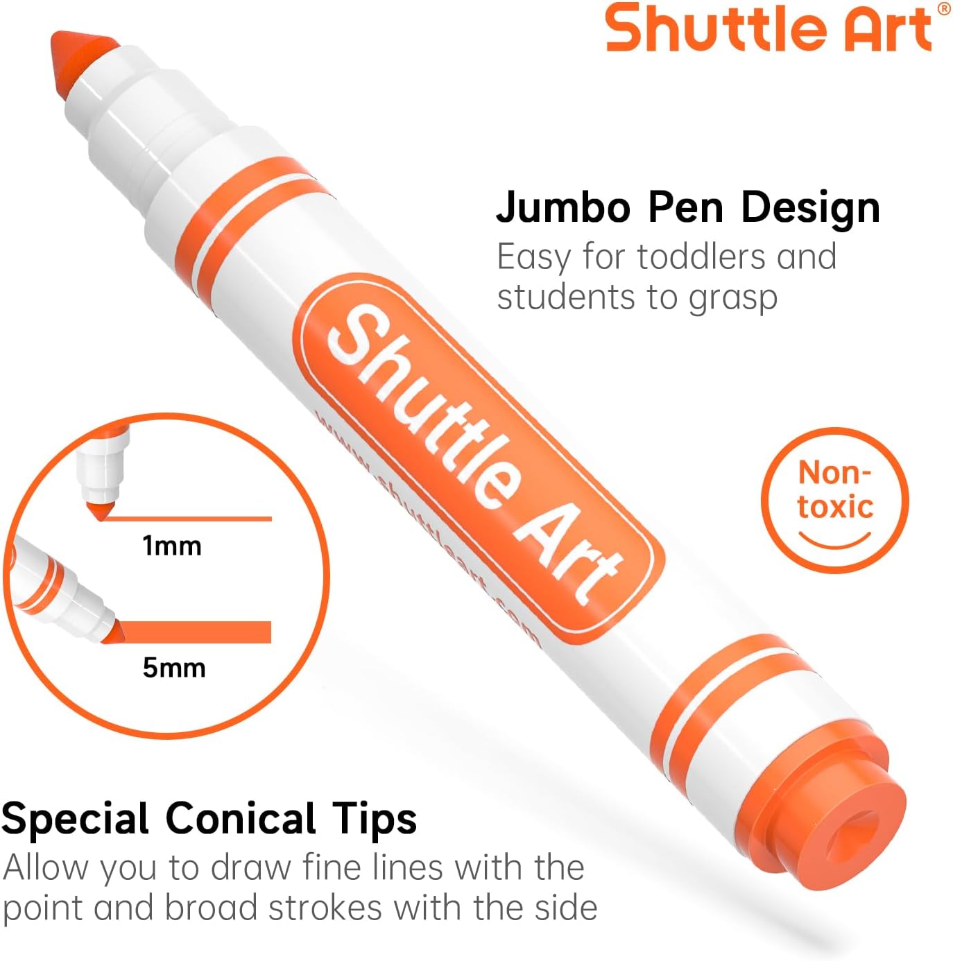 Shuttle Art 304 Pack Washable Markers, 8 Colors Broad Line Markers, Separate Pack of 38, Conical Tip Marker Bulk with a Box, Home Classroom School Supplies for Toddlers Kids Adults Students Teachers