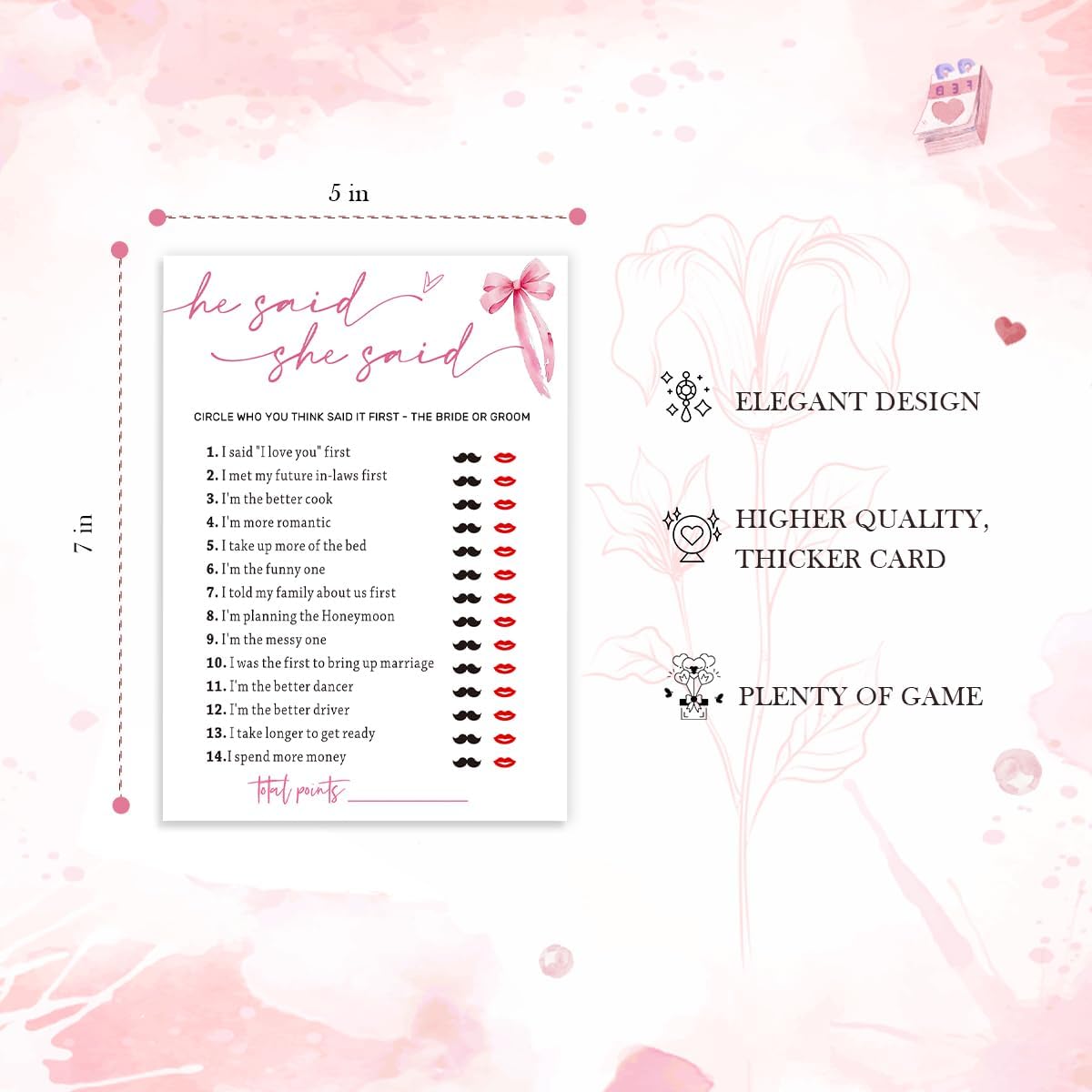 Wedding Shower Games Cards, Guest Who Said It, He Said She Said Game Cards, Bridal Shower Games 25 Guests, Engagement Party Wedding Games for Guests, Pink Ribbon Bow Wedding Party Supplies - E07