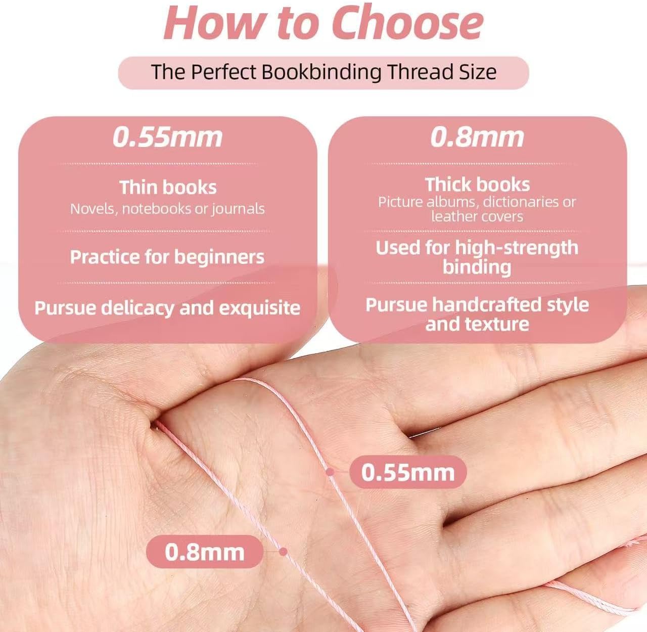 Natural Waxed Thread, 0.55mm/0.8mm, Wax Thread for Handcrafted Wrapping, Sewing, Bookbinding, Leather Threads, Beginners Craft DIY, Hemp Cord (Rose/Lilac/Mauve, 0.55mm/33 Yards)