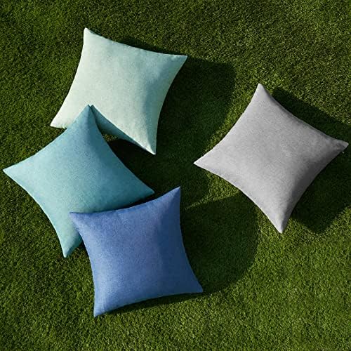 MIULEE Pack of 4 Outdoor Linen Throw Pillow Covers Blue 18x18 Inch - Image 4