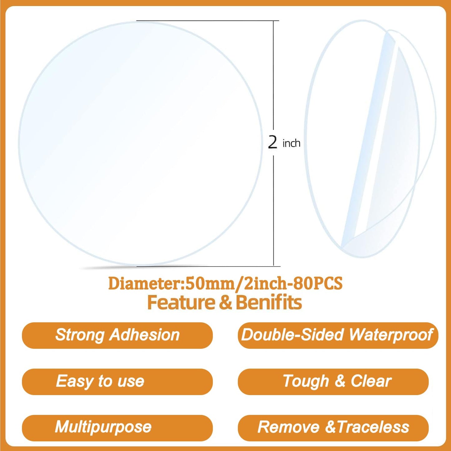 80PCS Heavy Duty Double Sided Adhesive Mounting Circle Tape- Waterproof,Strong Adhesion,Clear, High Strength,No Residue Removability for Hanging,Wall Mounting, Home Decor,Adhesive for Shower