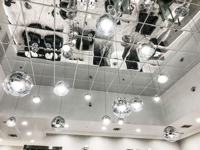 uDecor Glassless Shatterproof Mirror Ceiling Tiles - 2FT x 2FT, Box of 10, Silver - Durable Acrylic Mirror Tiles for Modern Elegance and Lightweight Ceiling Transformation