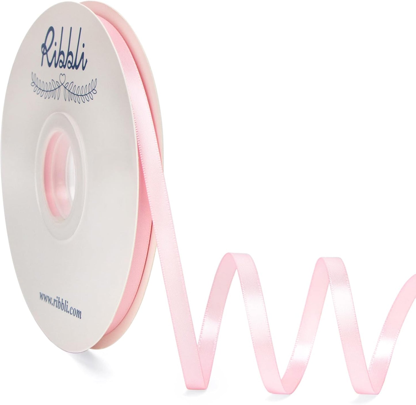 Ribbli Light Pink Satin Ribbon,Double Faced Satin 1/4 inch x Continuous 50 Yards,Silver Ribbon Use for Bows Bouquet,Gift Wrapping,Wedding Decoration,Floral Arrangement