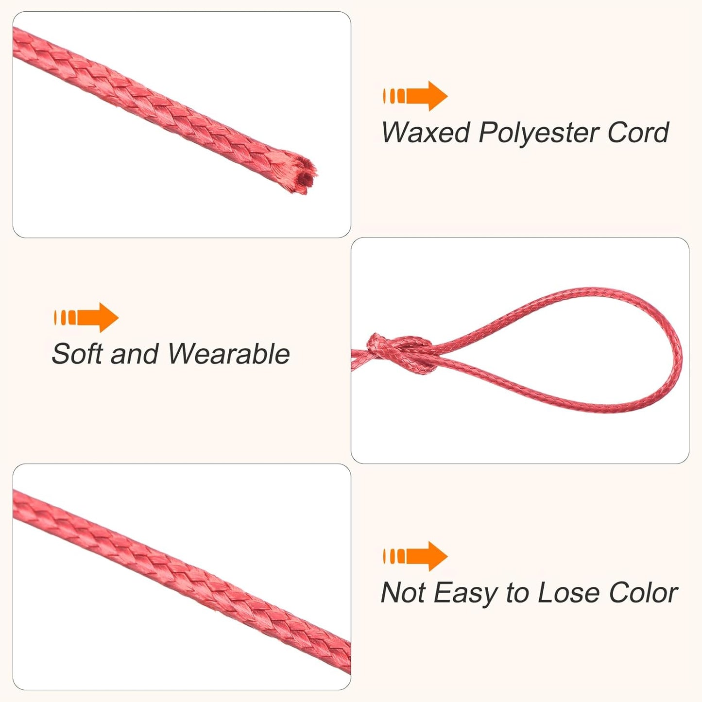 MECCANIXITY Waxed Cord 1.2mm Waxed Polyester Cord 175 Yard Wax String for Bracelet Making,Necklaces, Beading,Jewelry Making and DIY Crafts(Watermelon Red)