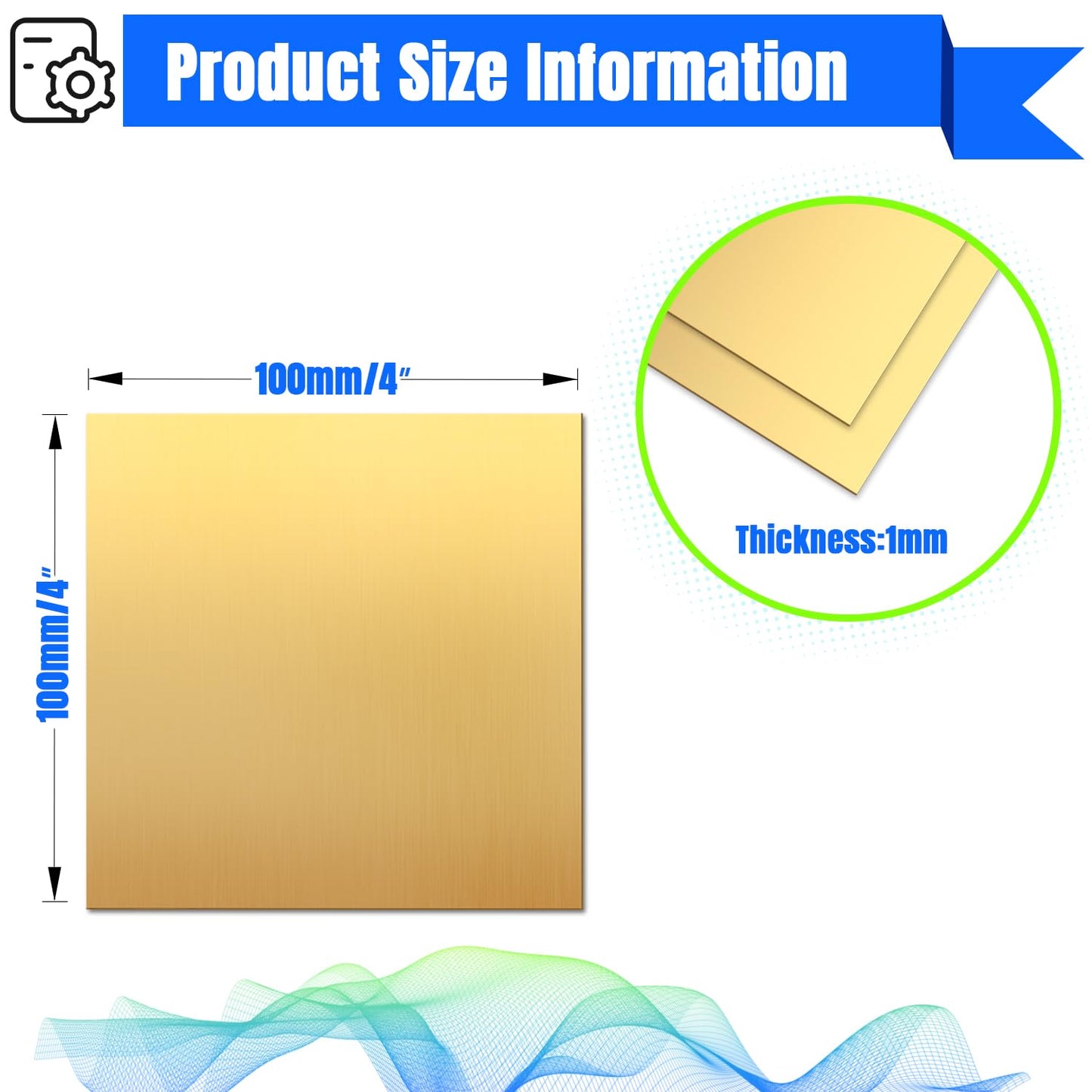 Brass Sheet,4" x 4"-18 Gauge(1mm) Thickness,99.9% Pure Brass Plates for DIY, Jewelry, Electrical, Repair, Industrial(2 Pac）