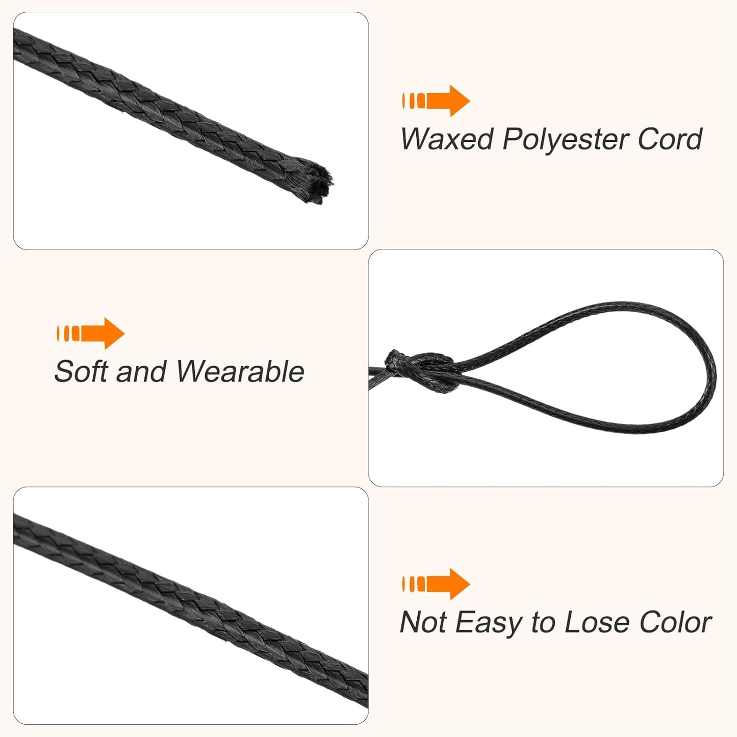 MECCANIXITY Waxed Cord 1.2mm Waxed Polyester Cord 175 Yard Wax String for Bracelet Making,Necklaces, Beading,Jewelry Making and DIY Crafts(Black)