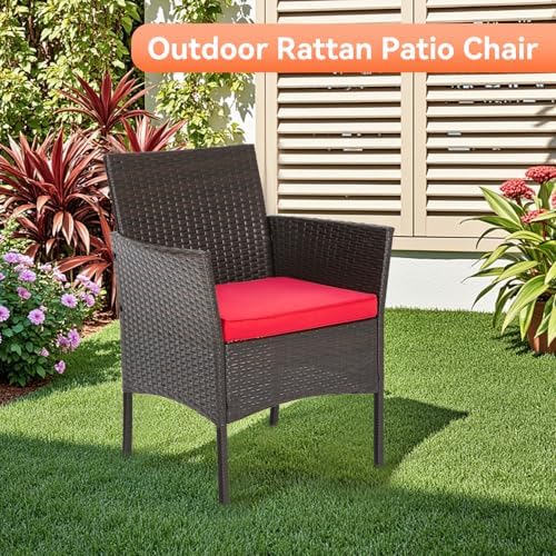 FDW 4-Piece Patio Furniture Set | Brown & Red | Outdoor Wicker Furniture - Image 5