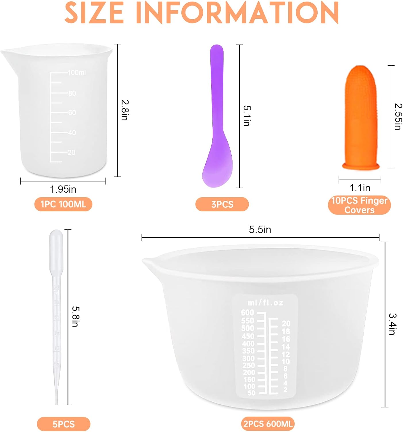 Silicone Measuring Cups Tool Kit, Non-Stick Large Bowls for Epoxy Resin, Reusable 600&100ml Mixing Cup With Stir Sticks, Pipettes, Supplies, Molds, Jewelry Making