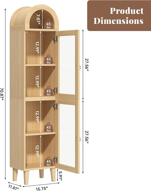 71" Tall Arched Cabinet with Acrylic Door, Modern Curio Arched Bookcase with - Image 2