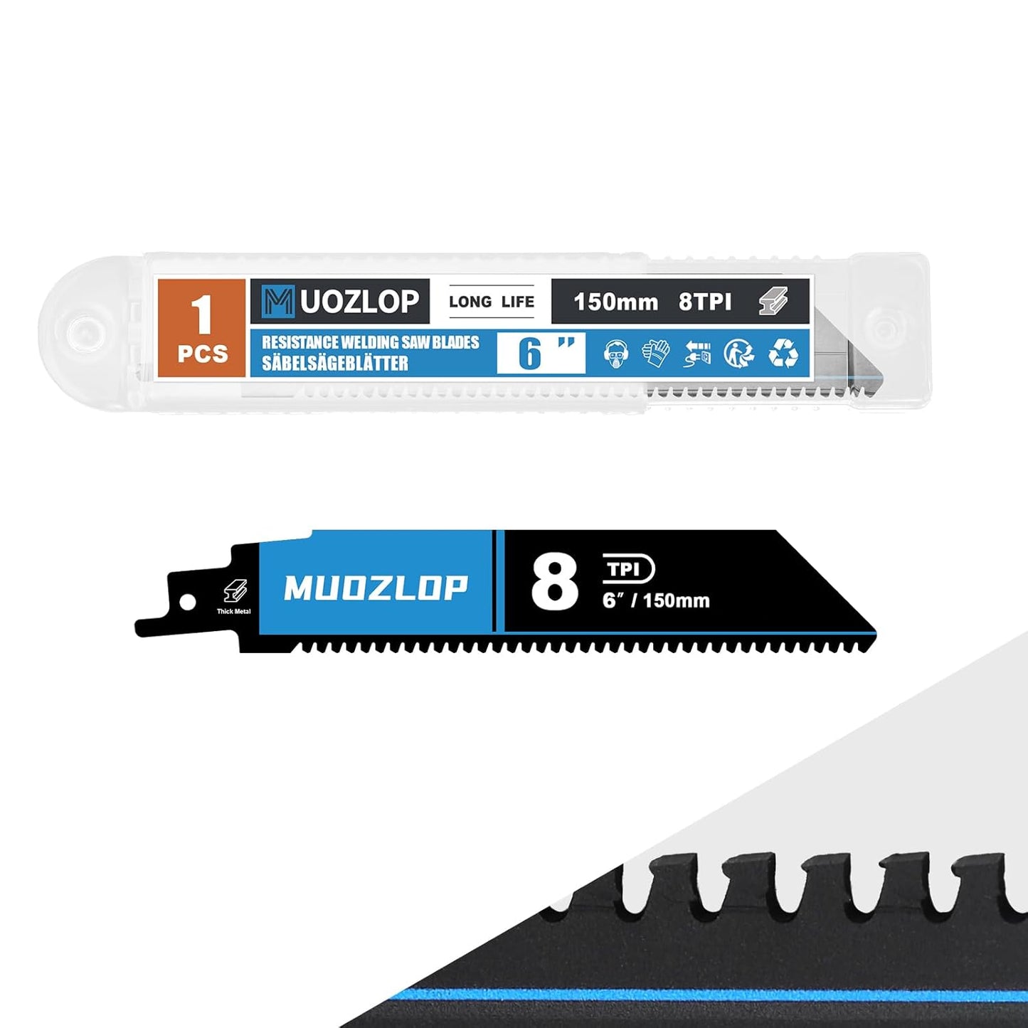 1 Pack 6 inch Reciprocating Saw Blades Set，8 TPI High Carbon Saw Blades for Wood with Nails ，Saw Blades with Organizer Case (1, 8T/6inch)