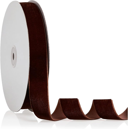 1" X 20 Yards Brown Velvet Ribbon for Christmas Tree Wreath Decoration Handmade Crafts Ornaments Gift Wrapping & Bow Making