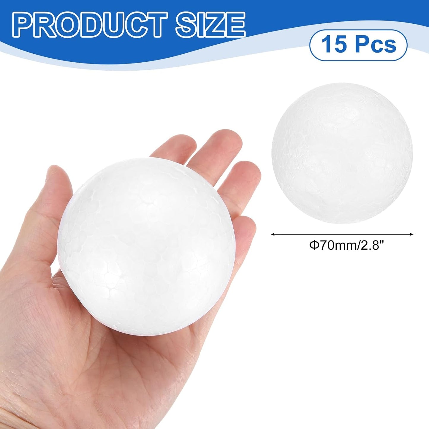 uxcell 15 Pcs White Foam Balls, 2.8 Inch Polystyrene Craft Foam Balls Solid Round Ball for Art, Household, DIY, Party Decorations