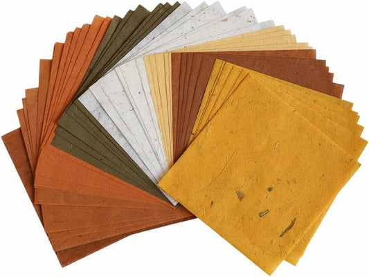 Natural Fiber Mulberry Tree,Banan Bark 6 x 6 Inches Square Origami Paper Arts Folding Craft, Decoration Paper,Writing Painting Square Folding Paper for DIY Crafts, 50 Sheets (Brown Tone, 6"x6")