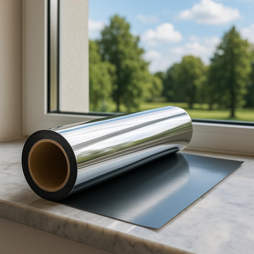 Rockrose Professional Window Tint for Home – One Way Privacy Window Film for Home Offices Heat Blocker Reflective Adhesive Mirror Tint with 99% UV Block – Black-Silver 24 in x 25FT