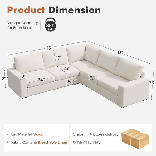 ABCASA Oversized Modular V Shaped Sectional Couches - Image 2