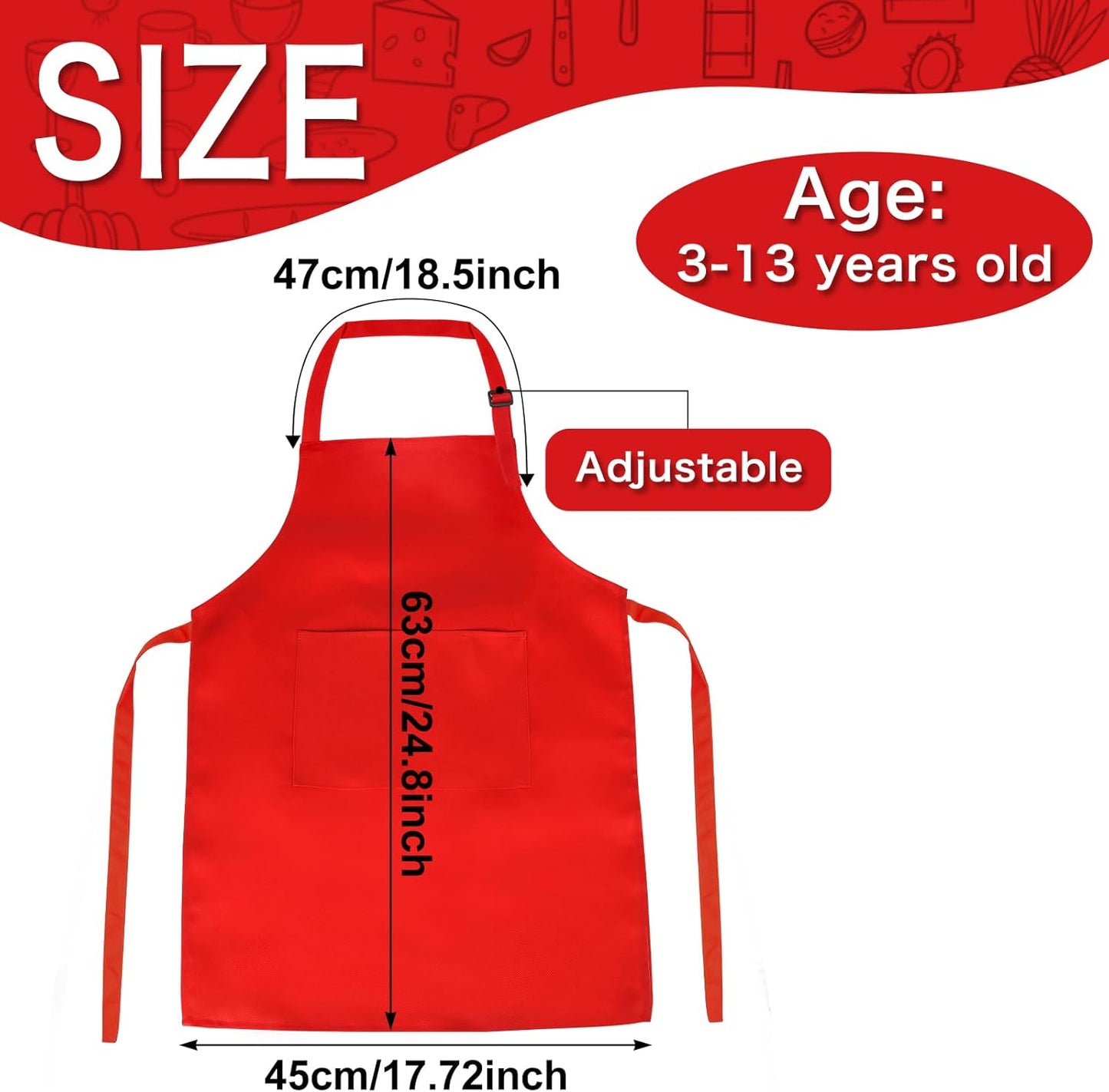 PLULON 10 Pcs Aprons for Kids Adjustable Kids Red Apron Bulk with Pocket Painting Aprons For Boys Girls Painting Cooking Baking (Red)