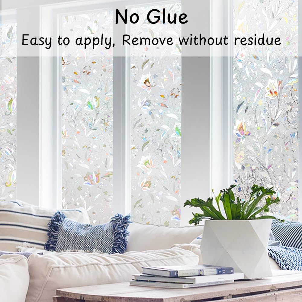 NINETREX Window Privacy Film,3D Stained Glass Window Film,Decorative Window Covering Sun Blocking Vinyl Static Cling Anti-UV Heat Control for Home Decor,Tulip 29.5 x 78.7inch