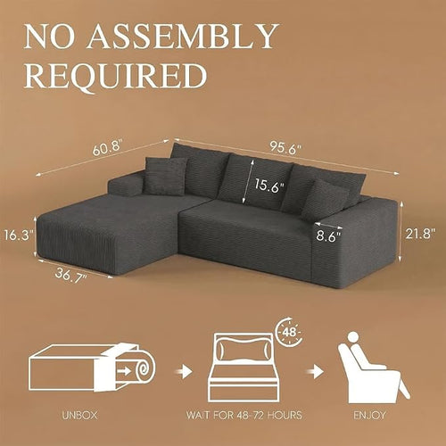 96" L Shaped Modular Sectional Sofa, Boneless Cloud Couch - Image 2