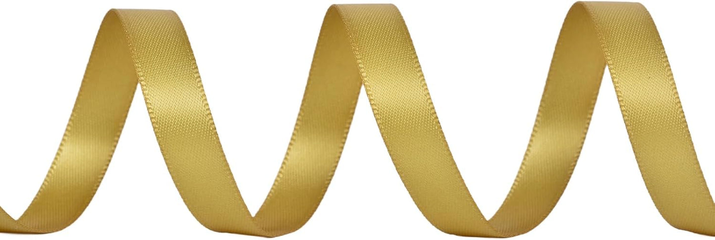 YAMA Gold Double Faced Satin Ribbon 3/8 Inch 25 Yards, Thin Gold Christmas Ribbon for Christmas Tree Gift Wrapping Crafts Party Decoration